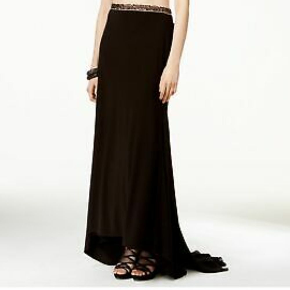 XSCAPE Beaded Waist Maxi Skirt with Train 0
